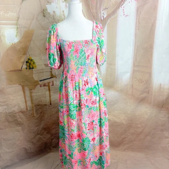 NEW Lilly Pulitzer Smocked Midi Dress Journey to the Jungle - Picture 2 of 12